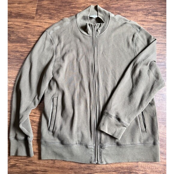 Calvin Klein Men's Full Zip Sweatshirt Jacket Olive Green XL Cotton Pockets - Picture 1 of 8